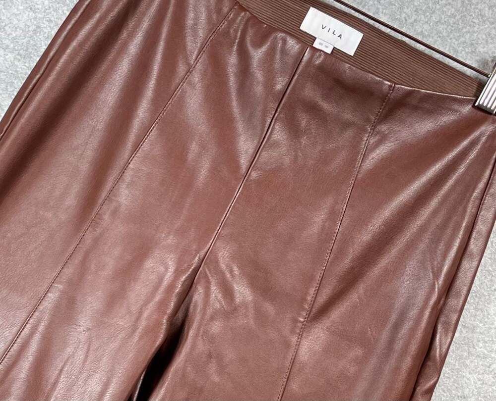 VILA Vidagmar Brown Faux Leather Cropped Pants Seam Detail Size‎ EU 38